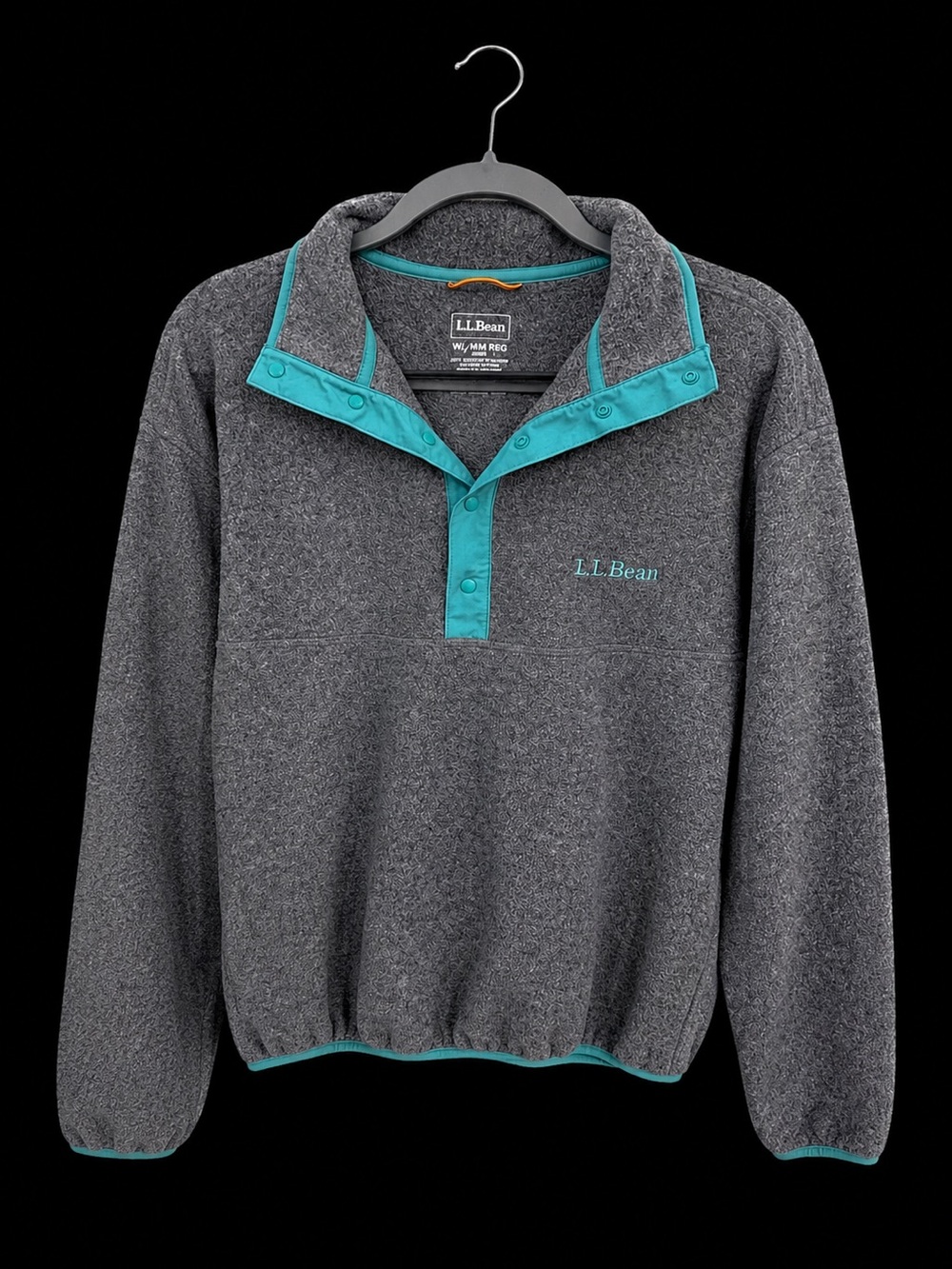 L.L.Bean Unisex WL/MM Regular Snap-T Fleece Pullover Gray Teal Trim